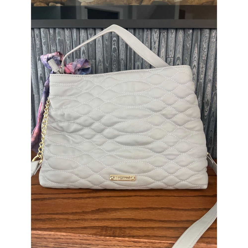 Betsey Johnson Grey Quilted Satchel Heart Lock Scarf Accent Crossbody NWOT - Picture 2 of 8